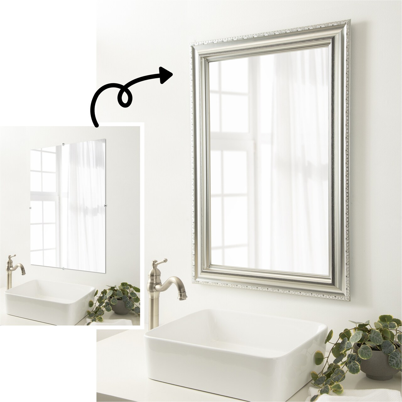 Amanti Art Mirror Makeover Bathroom Mirror Frame Border Kit - Fully Assembled Peel and Stick Frame - Mirror NOT Included - Parlor Trim